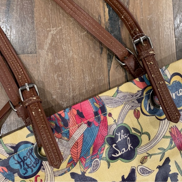 Sakroots Coated Canvas Peace/Bird Multicolored Floral Print Tote Bag - Picture 9 of 16